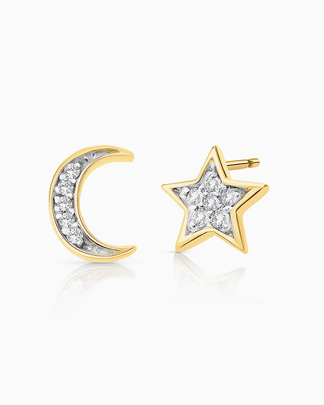 Pendientes Petite Diamonds Moon & Star en Oro Amarillo de 18 Kt - Image 2