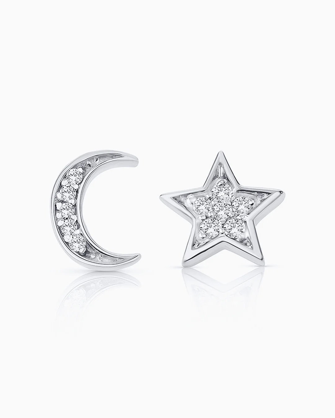 Pendientes Petite Diamonds Moon & Star en Oro Blanco de 18 Kt