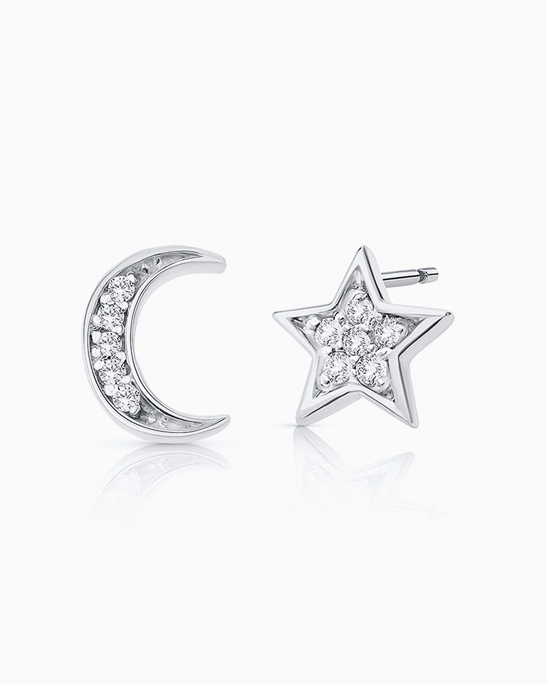 Pendientes Petite Diamonds Moon & Star en Oro Blanco de 18 Kt - Image 4