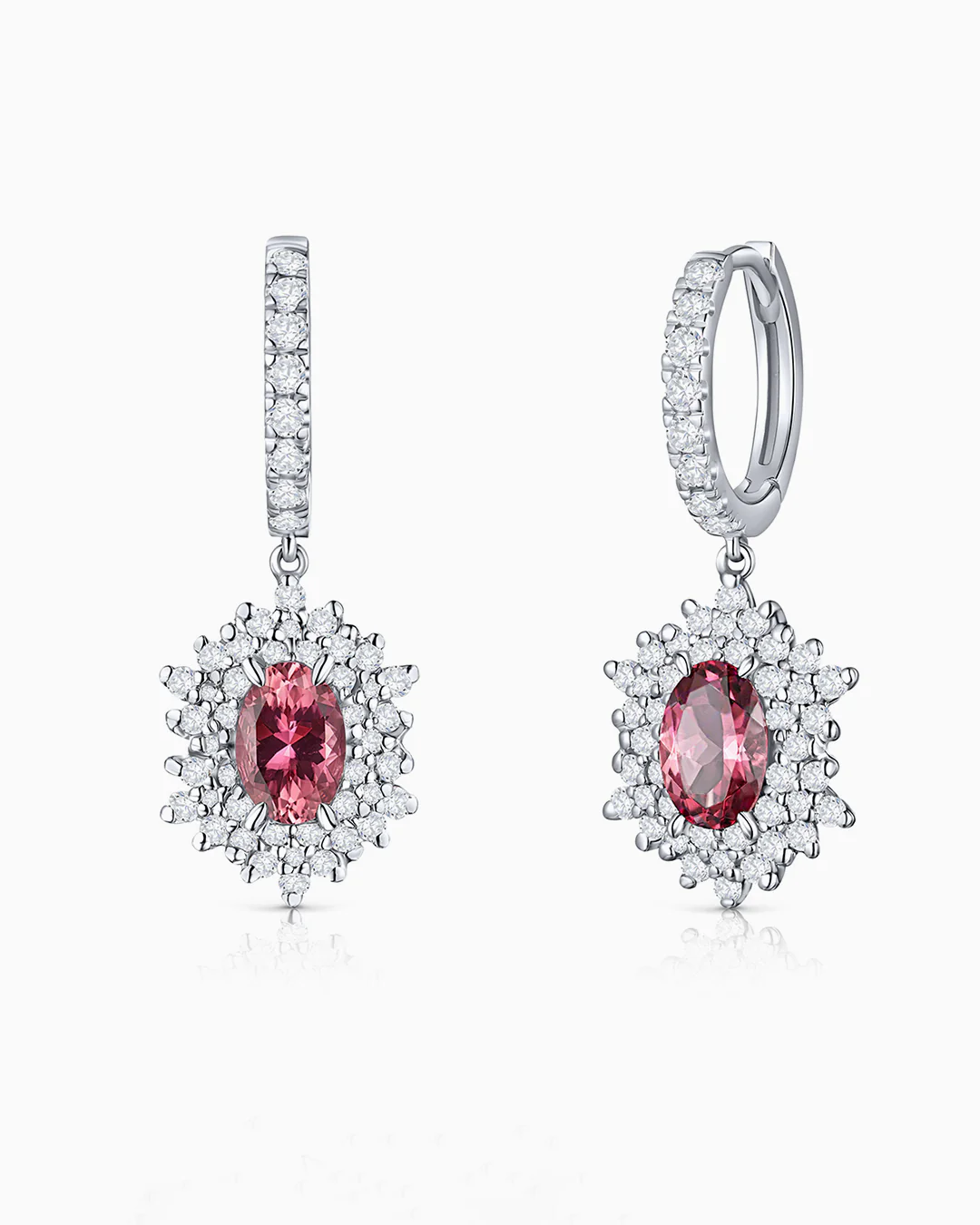 Pendientes Petra de Turmalinas Rosas y Diamantes en Oro Blanco de 18 Kt
