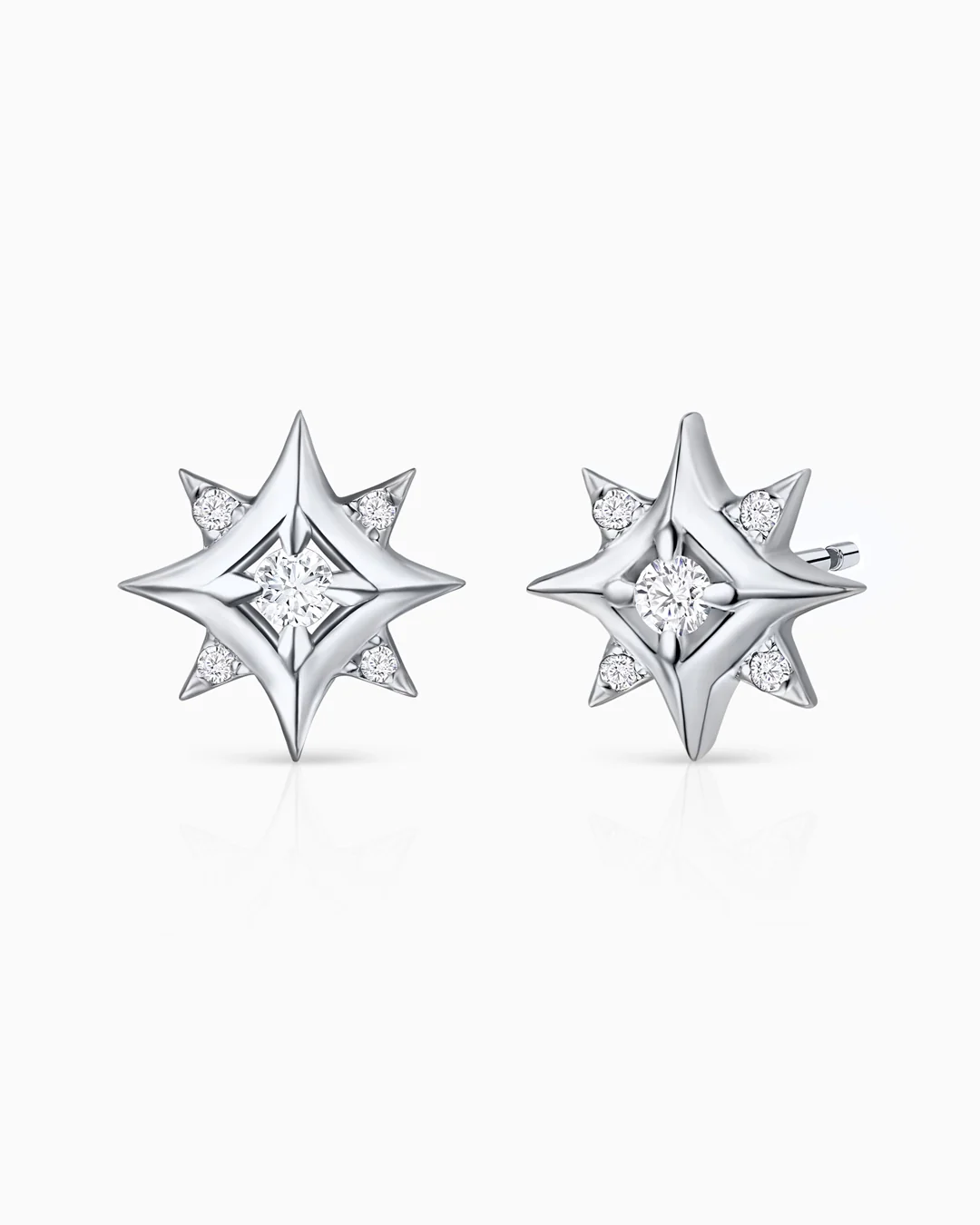 Pendientes Rosa de los Vientos Mimosa en Oro Blanco de 18 Kt