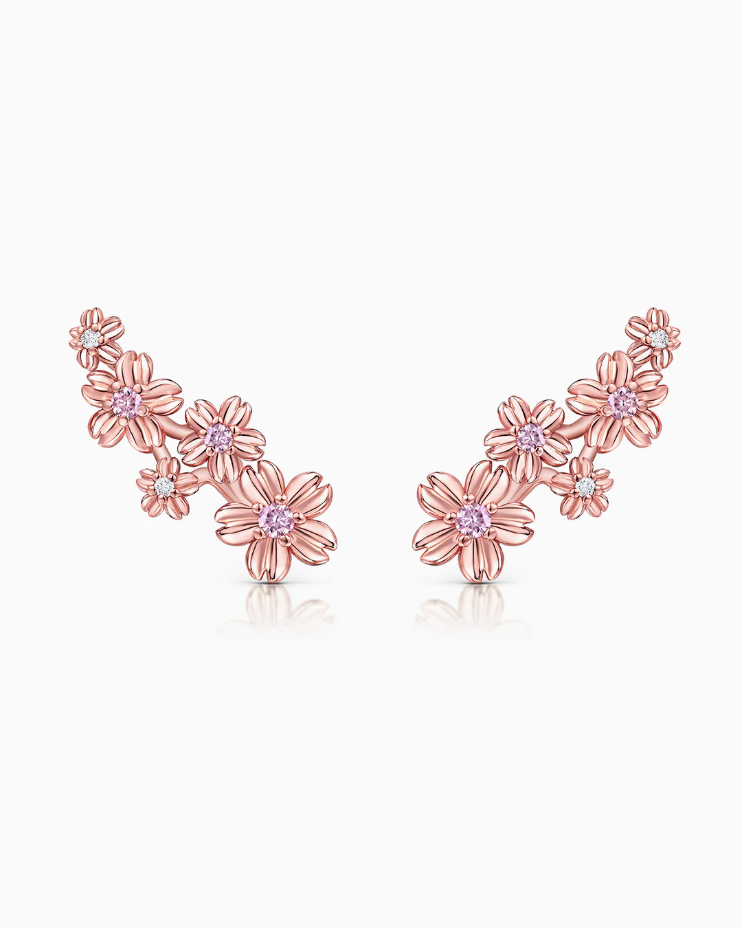 Pendientes Trepadores Sakura de Zafiros Rosas y Diamantes en Oro Rosa de 18 Kt - Image 3