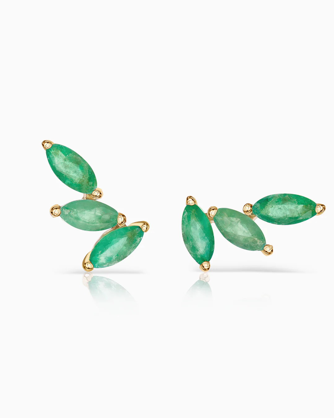 Pendientes Trepadores Tri-Marquise Esmeralda en Oro Amarillo de 18 Kt