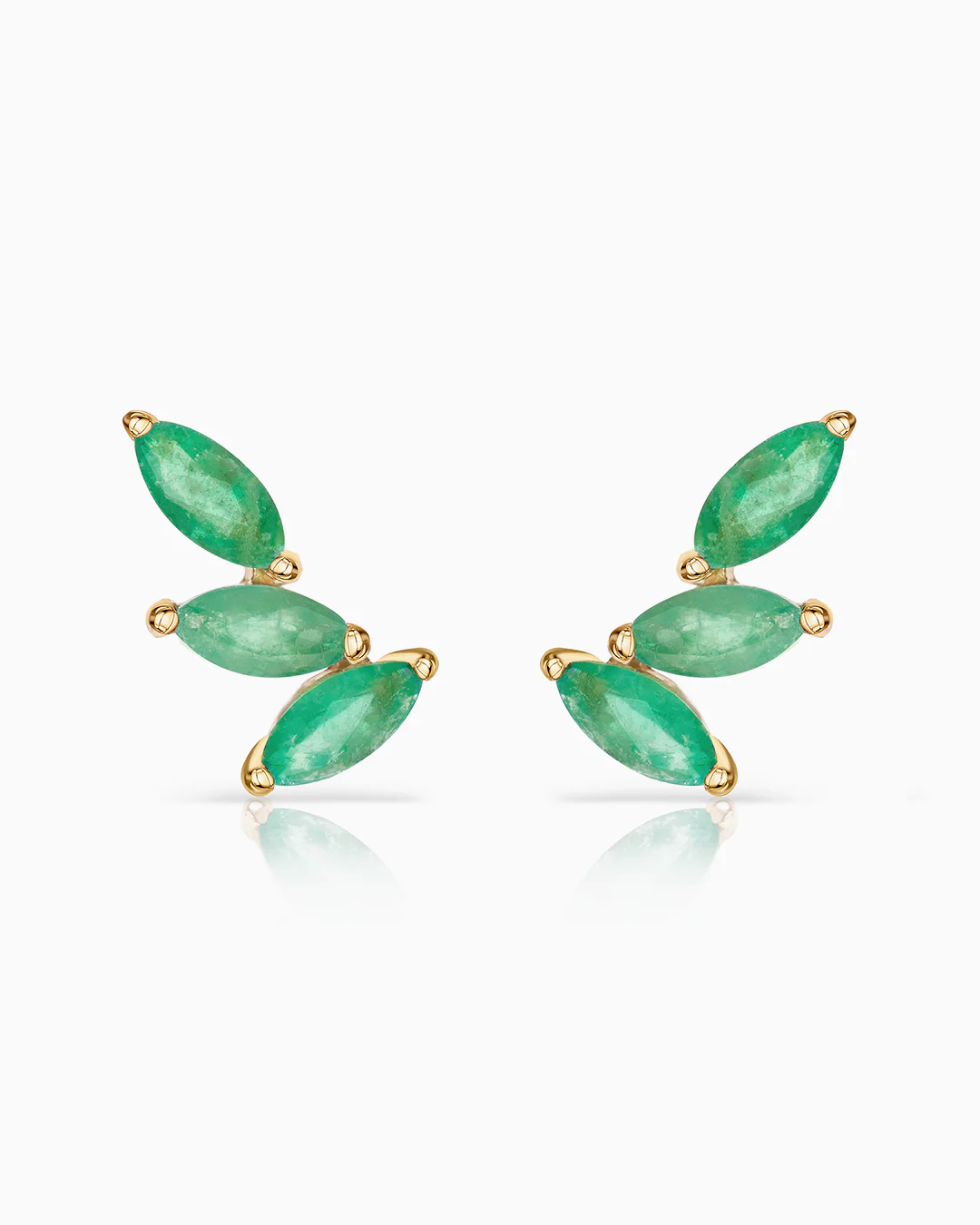 Pendientes Trepadores Tri-Marquise Esmeralda en Oro Amarillo de 18 Kt - Image 4