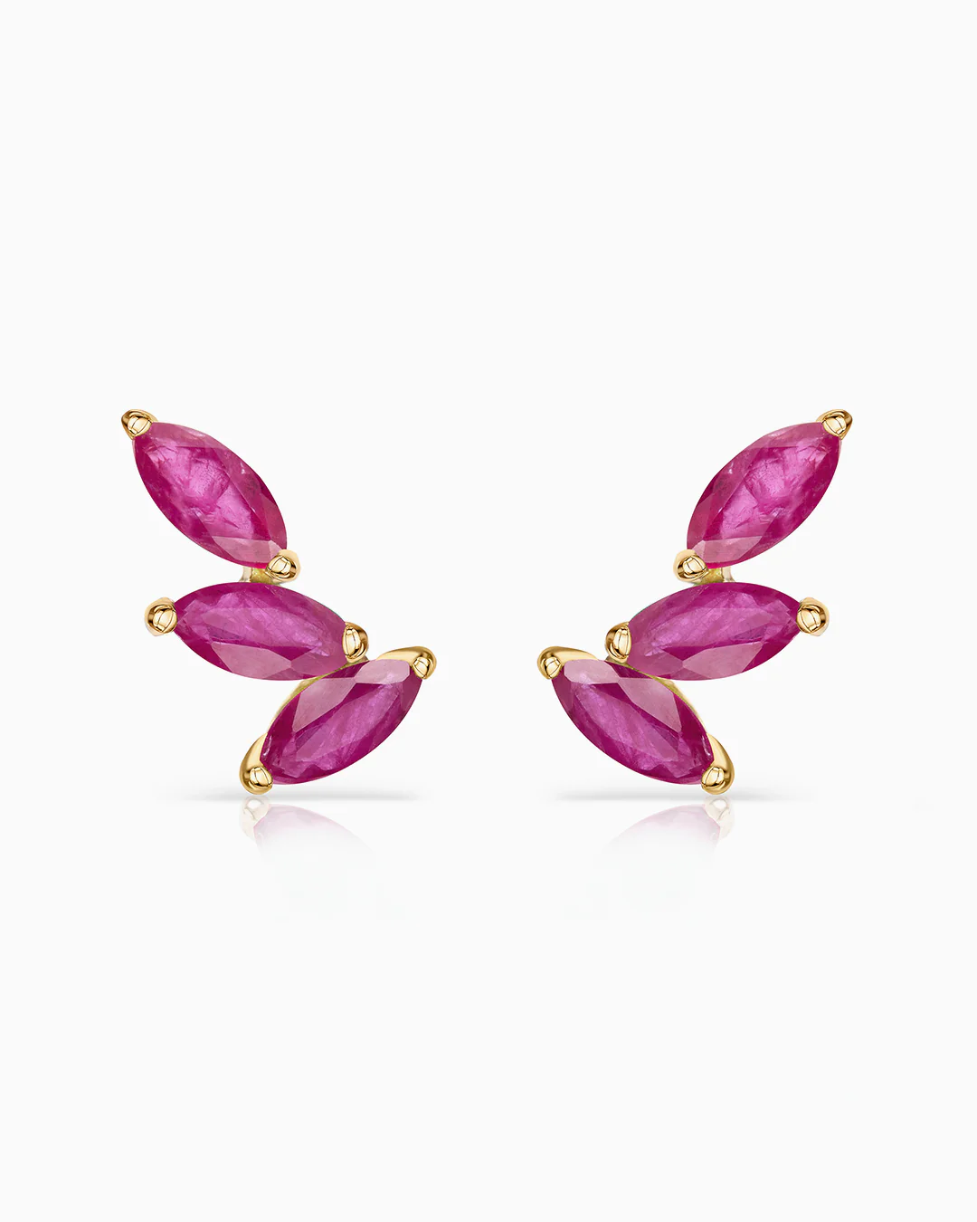 Pendientes Trepadores Tri-Marquise Rubí en Oro Amarillo de 18 Kt - Image 4