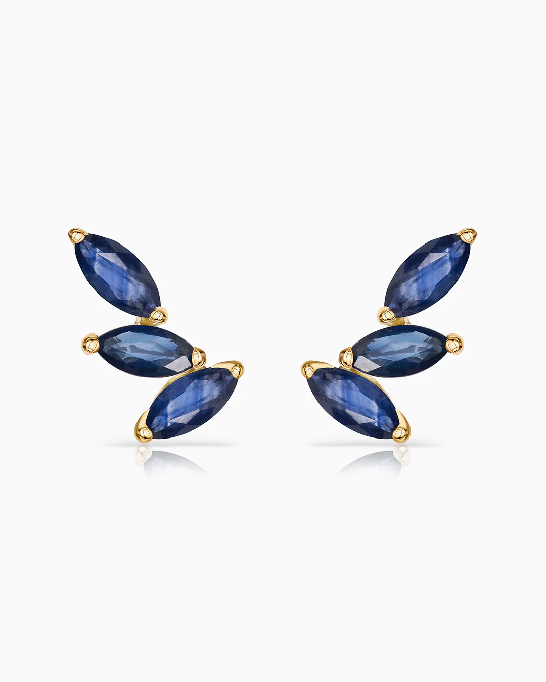 Pendientes Trepadores Tri-Marquise Zafiro en Oro Amarillo de 18 Kt - Image 4