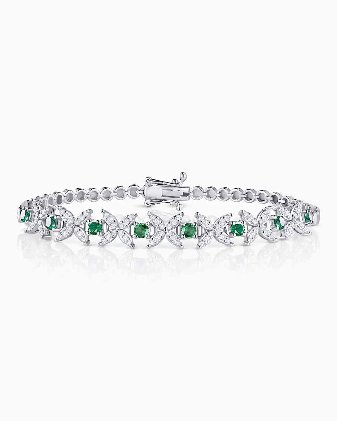 Pulsera Jasmine de Esmeraldas y Diamantes en Oro Blanco de 18 Kt