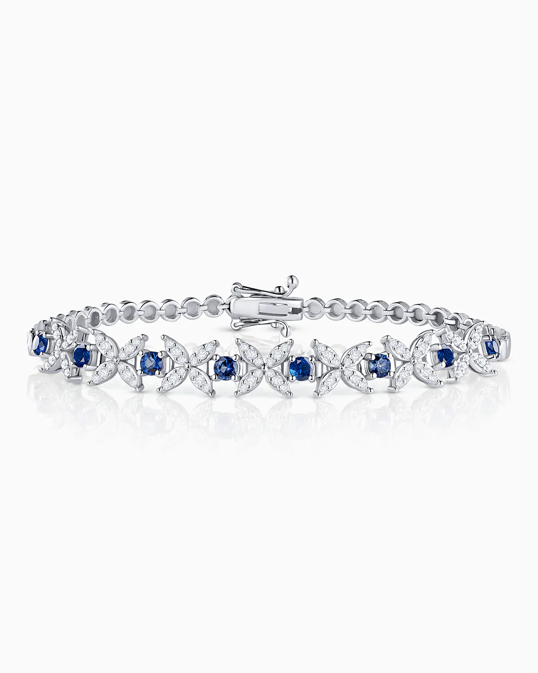 Pulsera Jasmine de Zafiros y Diamantes en Oro Blanco de 18 Kt