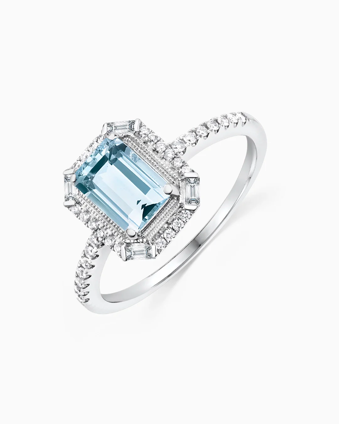 Sortija Art Deco Clarice de Aguamarina y Diamantes en Oro Blanco de 18 Kt - Image 4