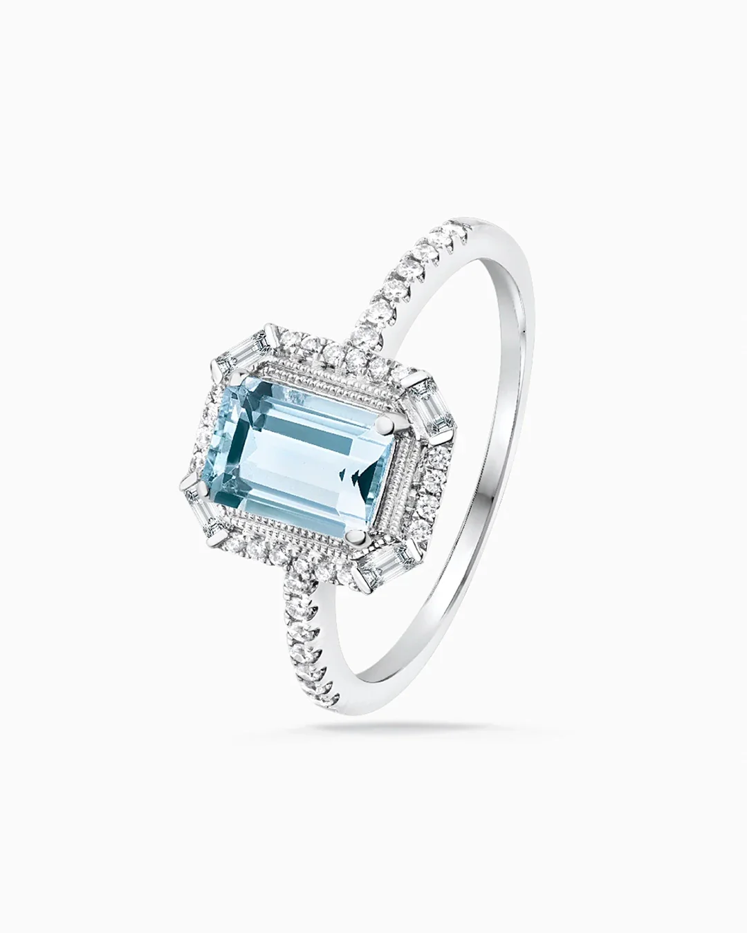 Sortija Art Deco Clarice de Aguamarina y Diamantes en Oro Blanco de 18 Kt - Image 6