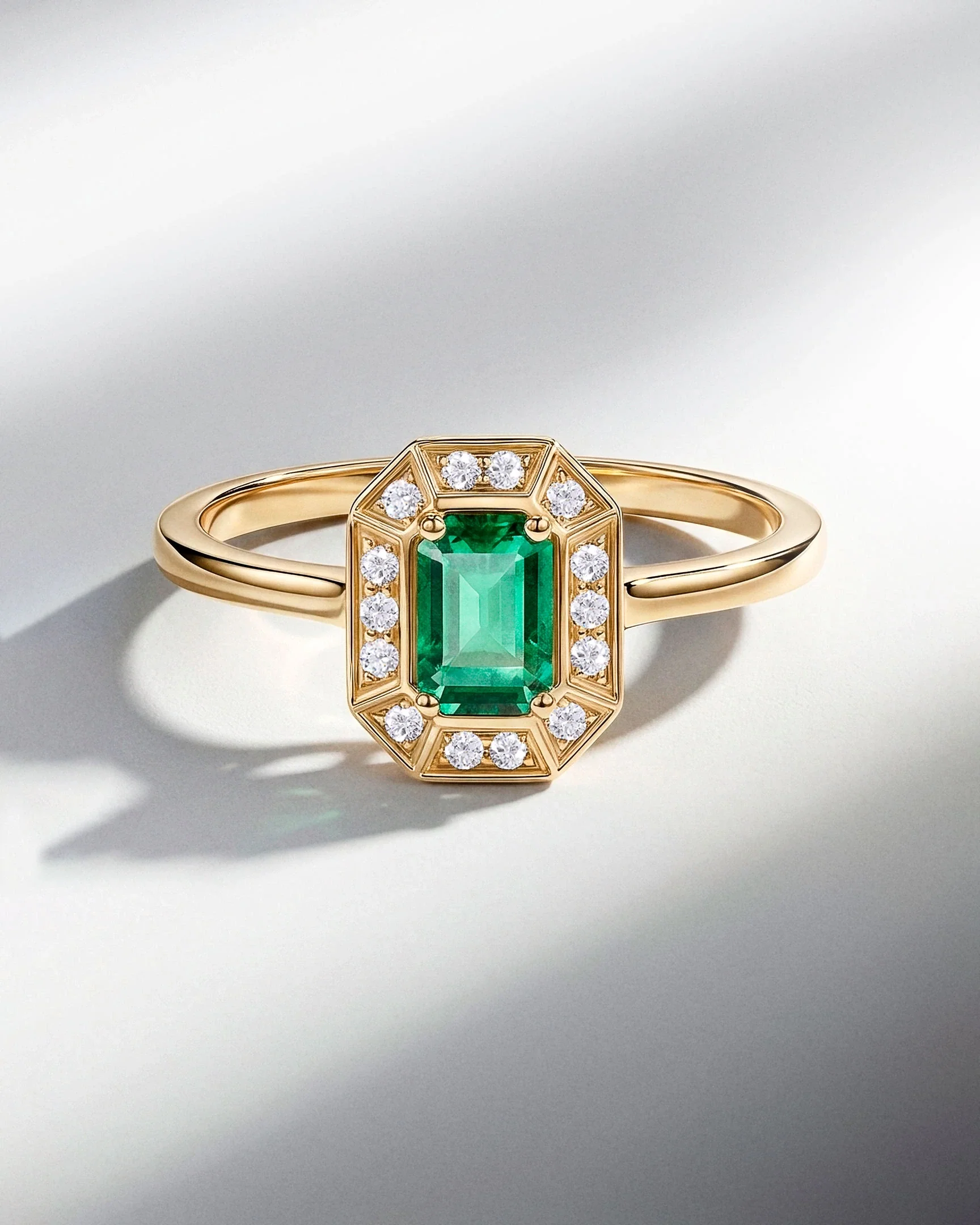 Sortija Art Deco Helen de Esmeralda y Diamantes en Oro Amarillo de 18 Kt - Image 5