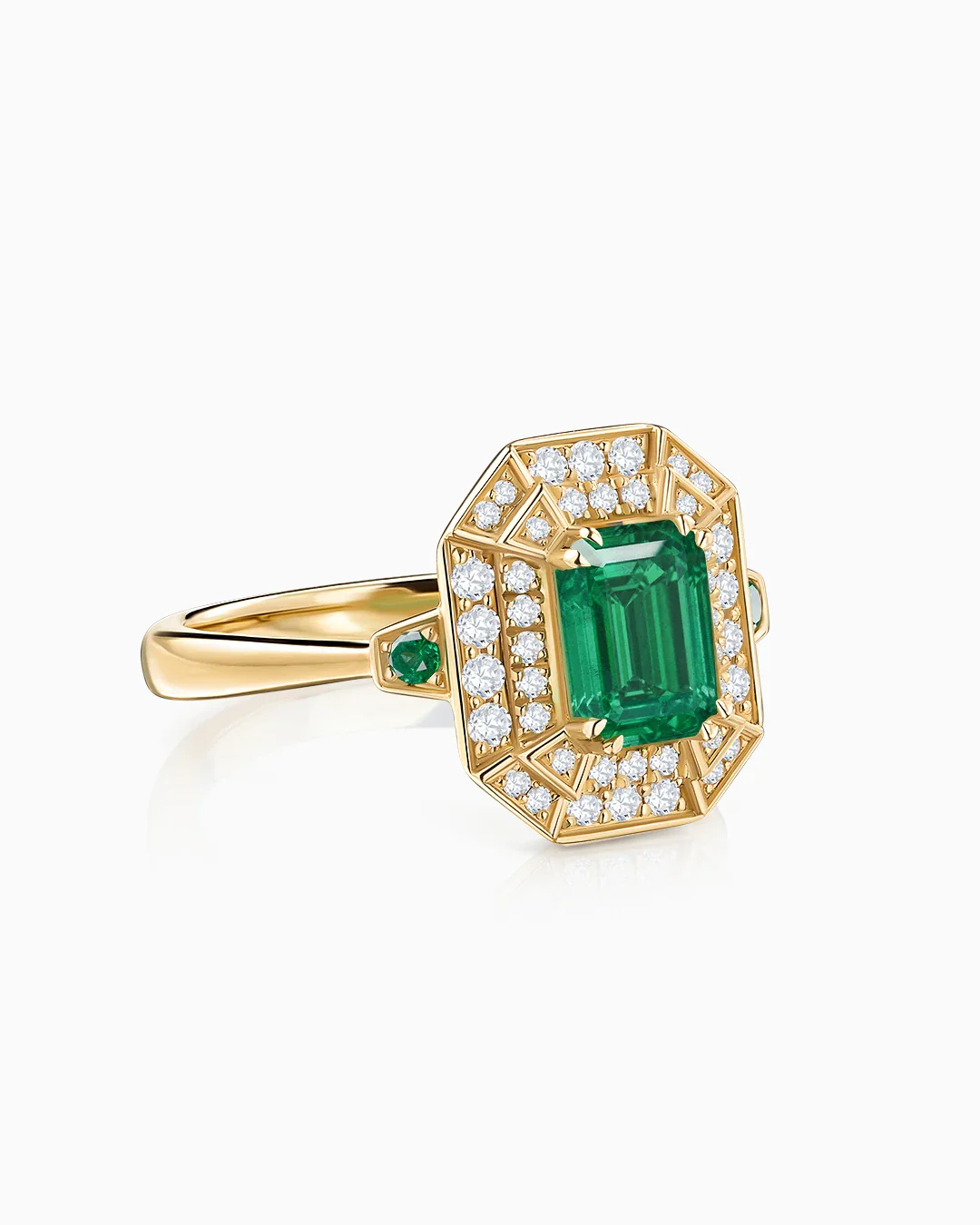 Sortija Art Deco Helen de Esmeraldas con Doble Orla de Diamantes en Oro Amarillo de 18 Kt - Image 4