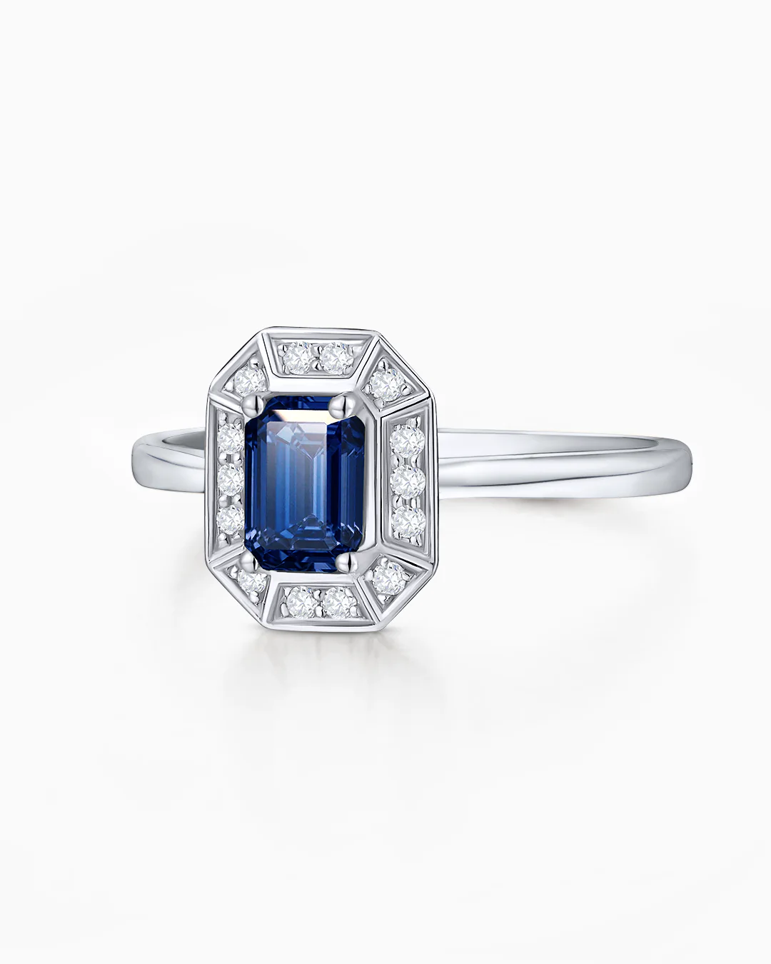 Sortija Art Deco Helen de Zafiro y Diamantes en Oro Blanco de 18 Kt - Image 4