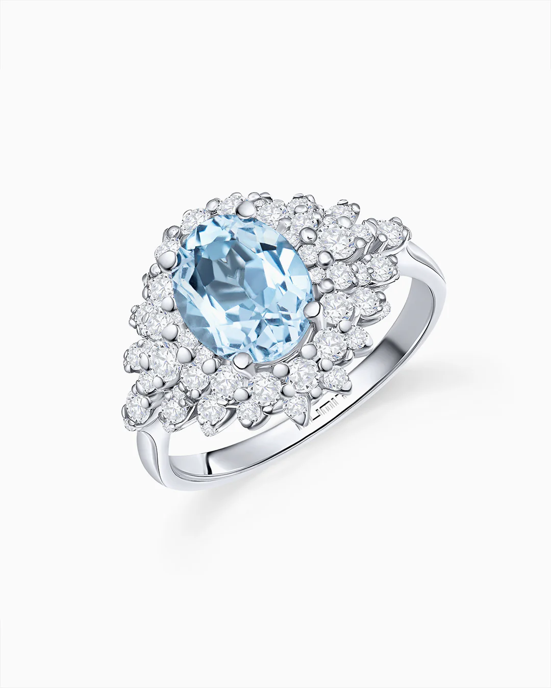 Sortija Blue Jay de Aguamarina y Diamantes en Oro Blanco de 18 Kt