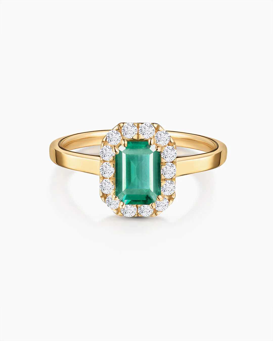 Sortija Elizabeth de Esmeralda y Diamantes 0,30 Cts. en Oro Amarillo de 18 Kt