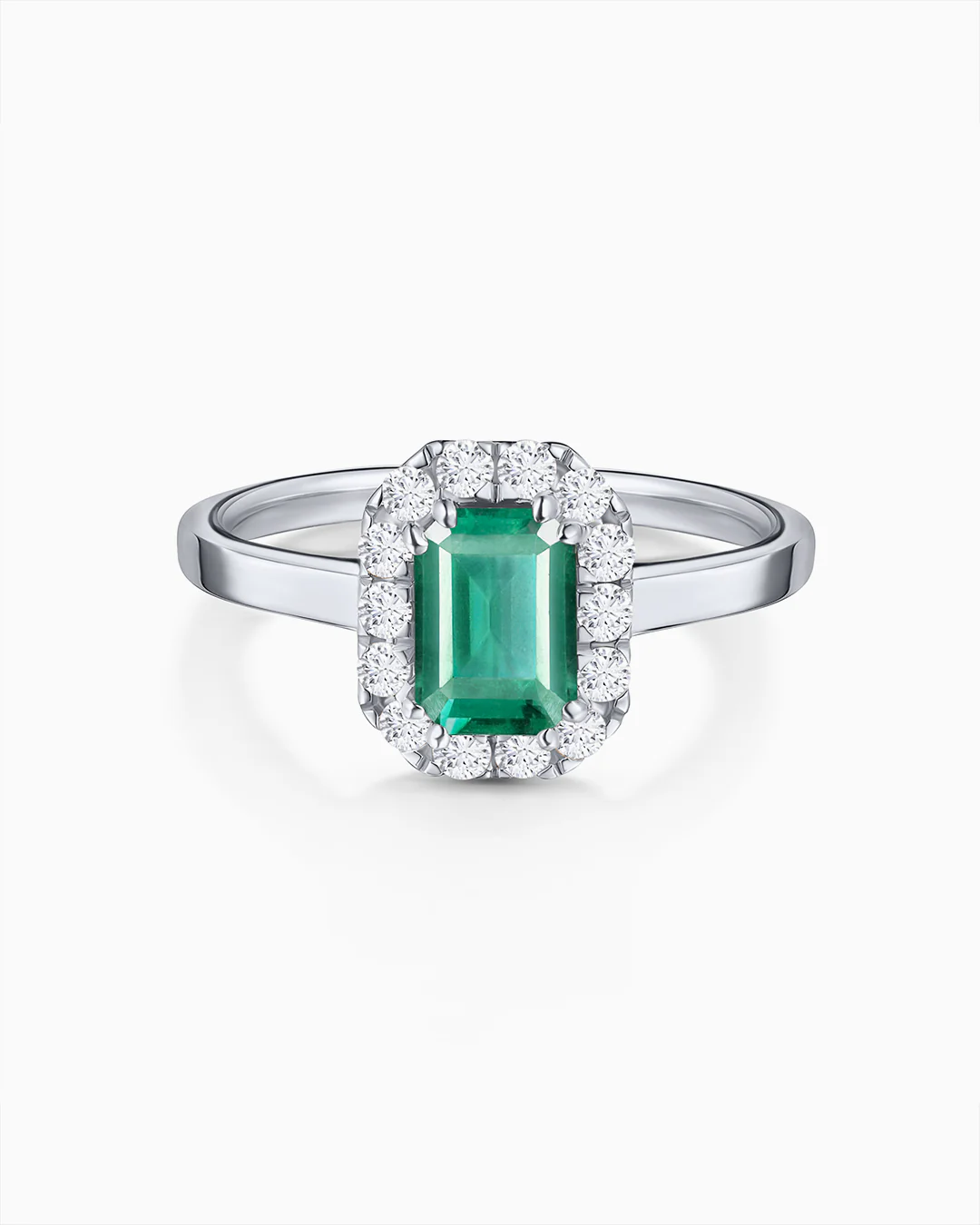 Sortija Elizabeth de Esmeralda y Diamantes 0,30 Cts. en Oro Blanco de 18 Kt
