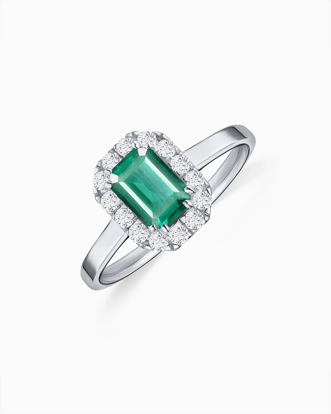 Sortija Elizabeth de Esmeralda y Diamantes 0,30 Cts. en Oro Blanco de 18 Kt - Image 4