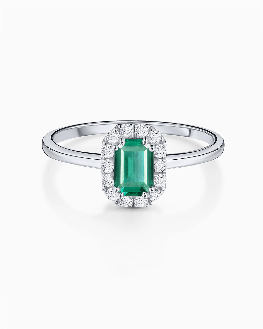 Sortija Elizabeth de Esmeralda y Diamantes en Oro Blanco de 18 Kt