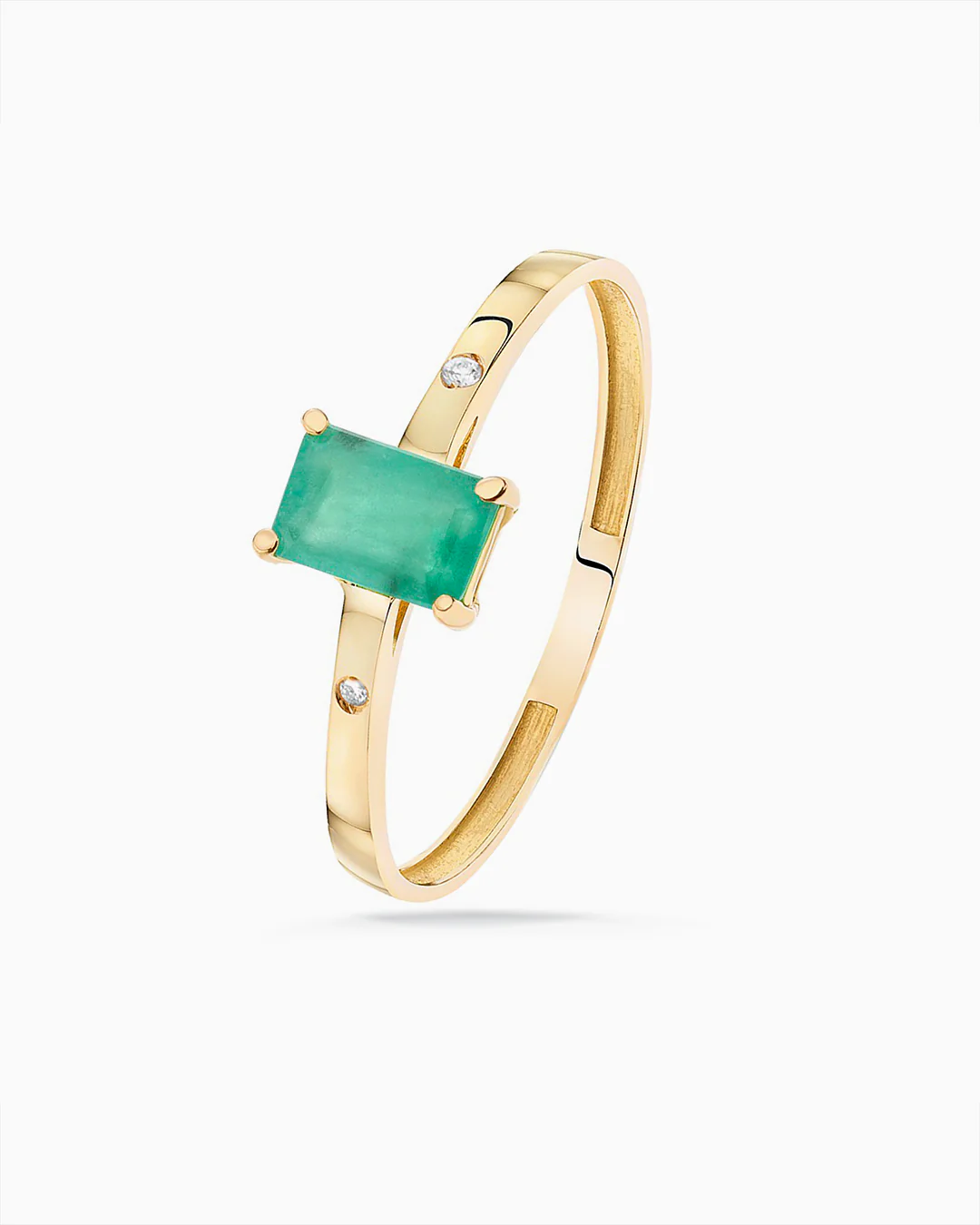 Sortija de Esmeralda Baguette y Diamantes Oro Amarillo de 18 Kt - Image 4