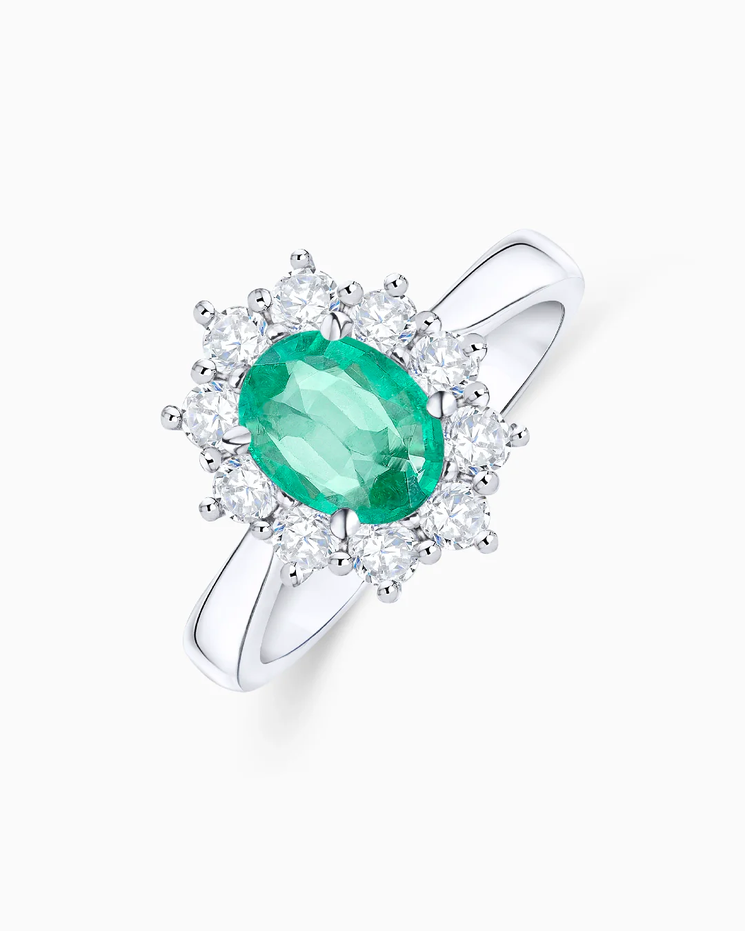 Sortija Irem de Esmeralda y Diamantes 0,70 Cts. en Oro Blanco de 18 Kt - Image 4