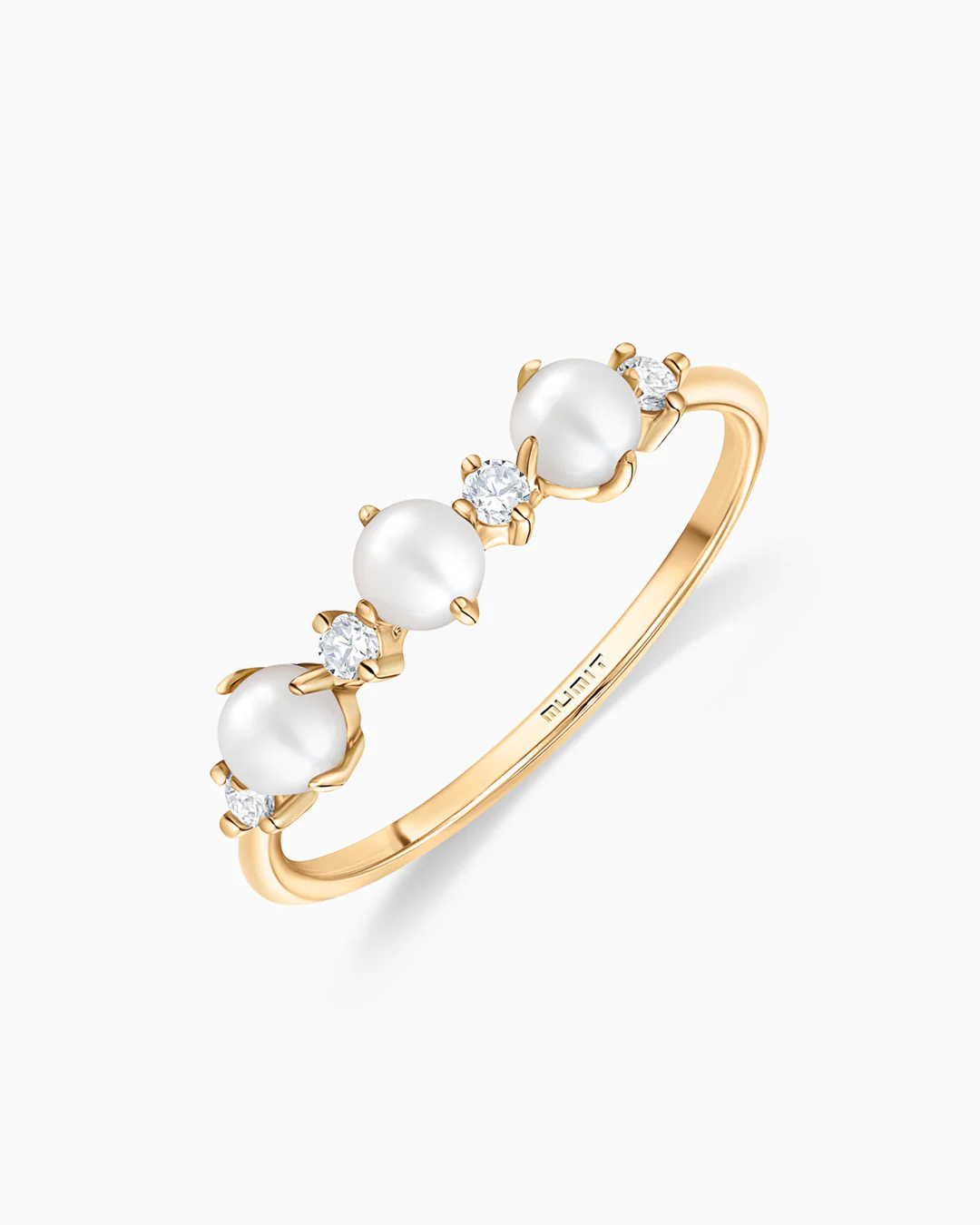 Sortija Media Alianza Midnight Holly de Perlas y Diamantes en Oro Amarillo de 18 Kt - Image 4