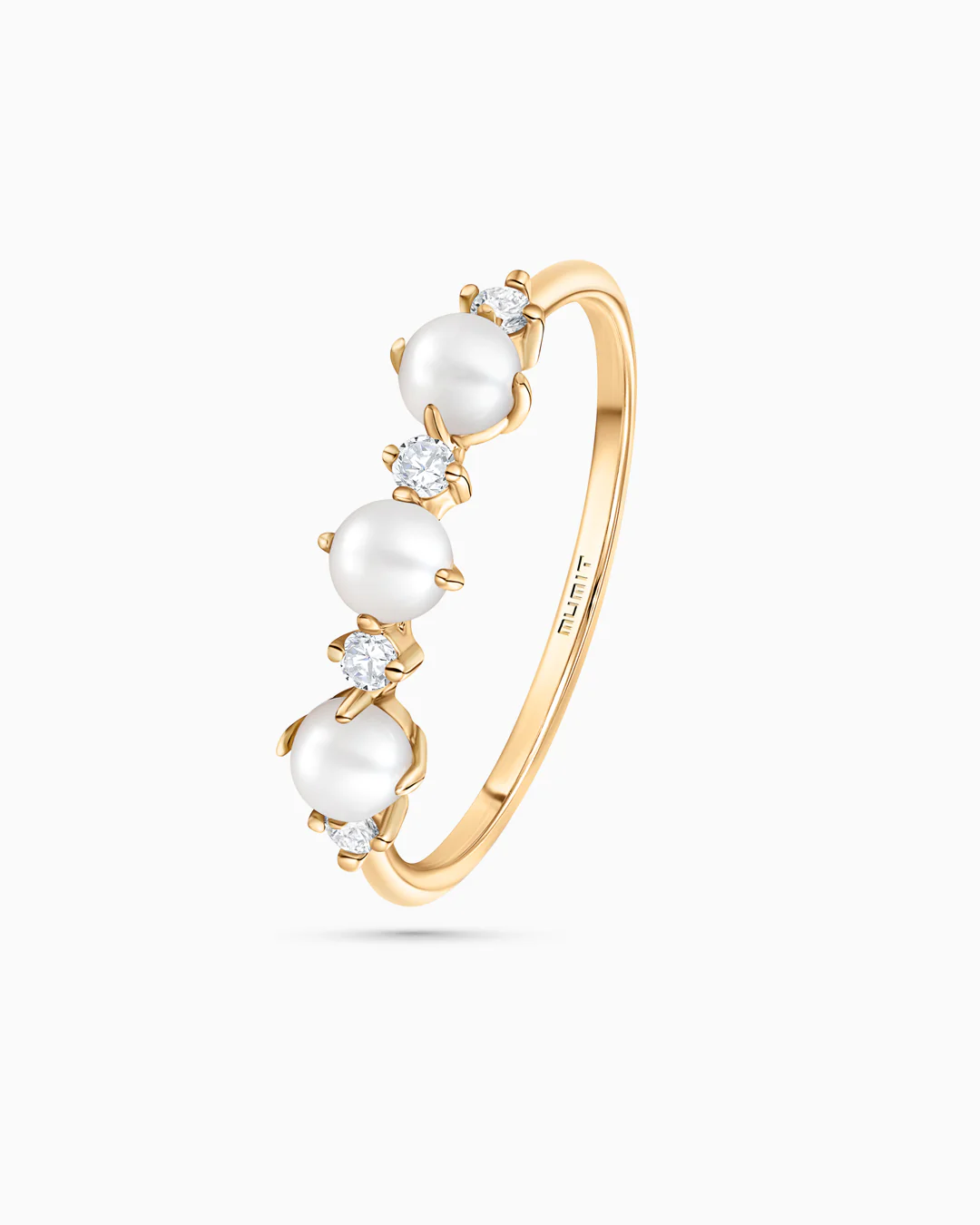 Sortija Media Alianza Midnight Holly de Perlas y Diamantes en Oro Amarillo de 18 Kt - Image 5