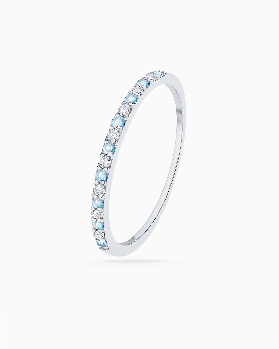 Sortija Media Alianza Milett Diamantes y Aguamarinas en Oro Blanco de 18 Kt - Image 3