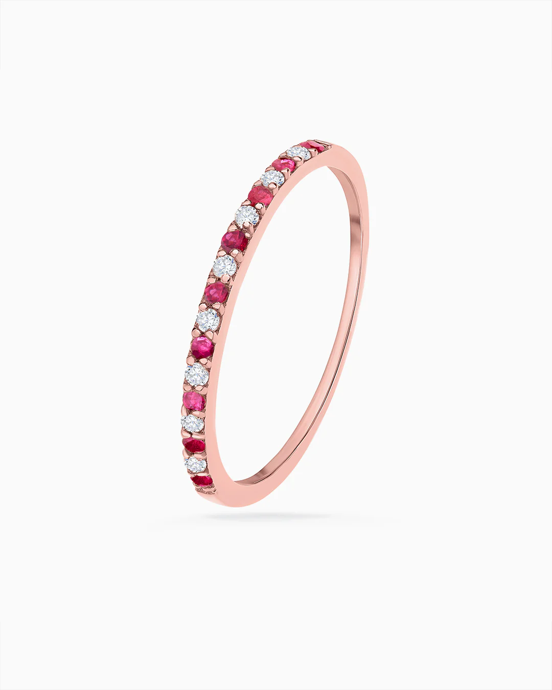 Sortija Media Alianza Milett Diamantes y Rubíes en Oro Rosa de 18 Kt - Image 3
