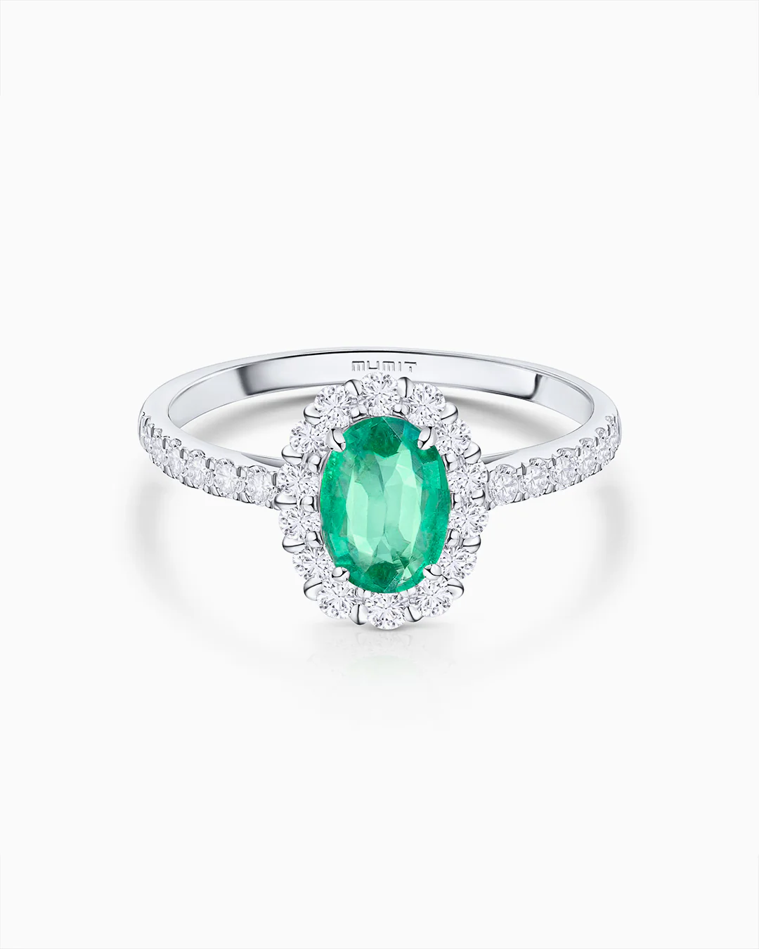 Sortija Nicole Pavé de Esmeralda y Diamantes 0,50 Cts. en Oro Blanco de 18 Kt