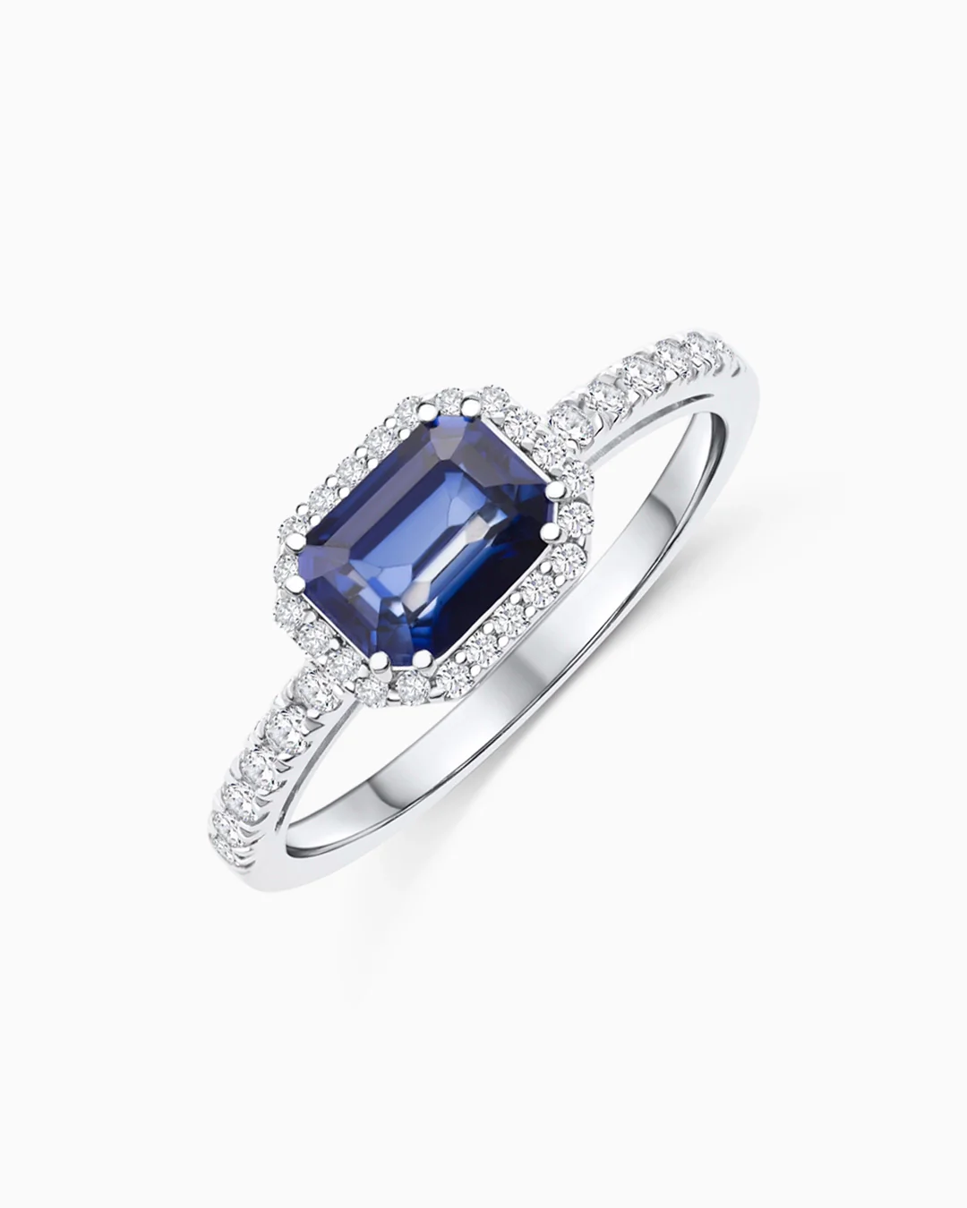 Sortija Octo Diamonds de Zafiro en Oro Blanco de 18 Kt