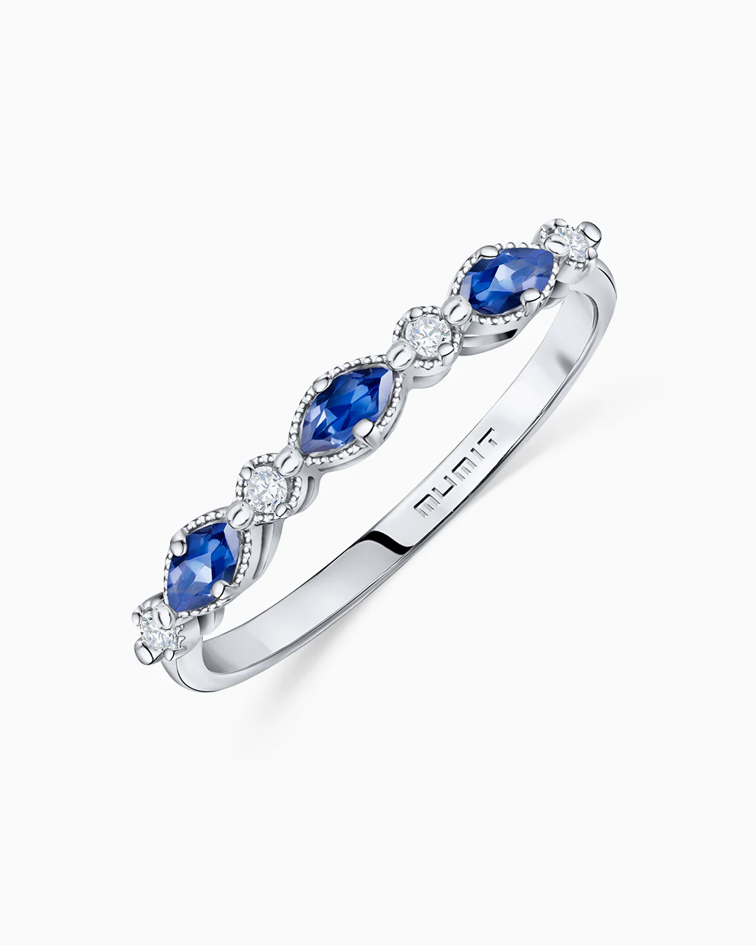 Sortija Ondine de Zafiros y Diamantes en Oro Blanco de 18 Kt