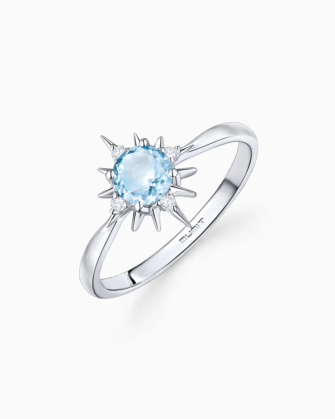 Sortija Oursin de Aguamarina y Diamantes en Oro Blanco de 18 Kt