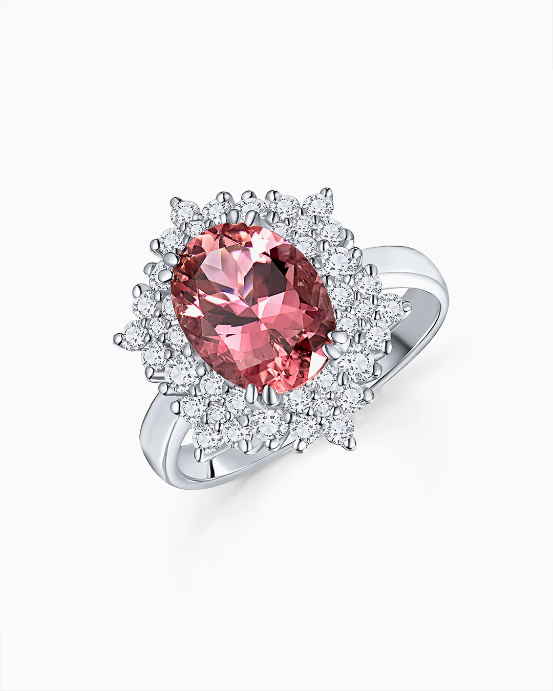 Sortija Petra de Turmalina Rosa y Diamantes 1,18 Cts. en Oro Blanco de 18 Kt - Image 3