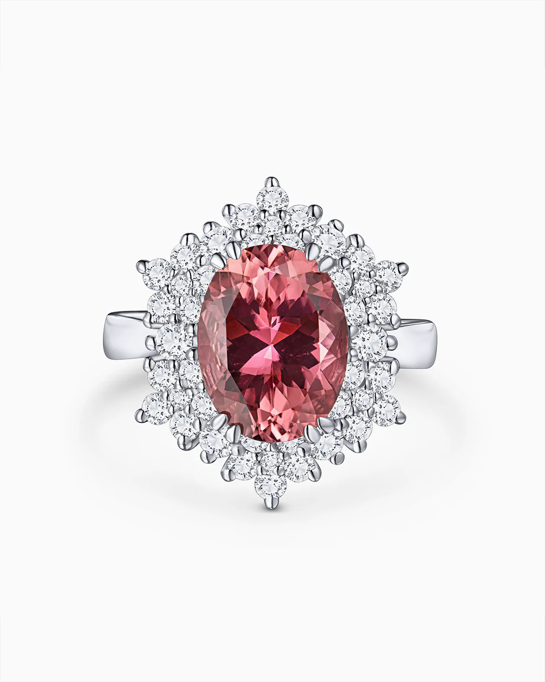 Sortija Petra de Turmalina Rosa y Diamantes 1,51 Cts. en Oro Blanco de 18 Kt