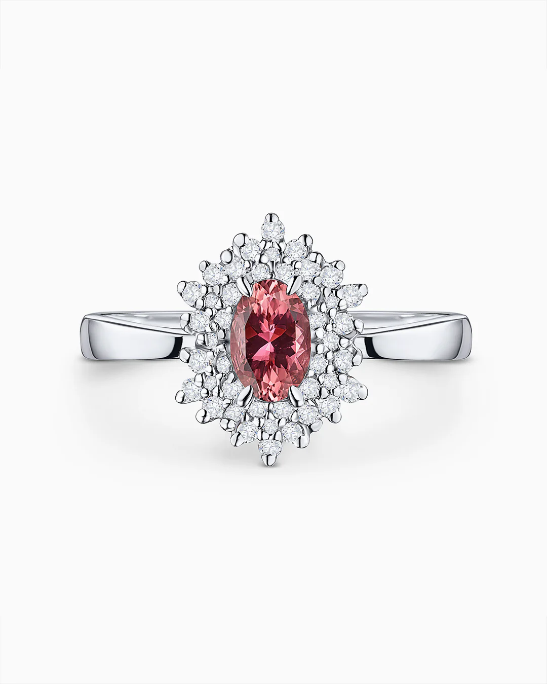 Sortija Petra de Turmalina Rosa y Diamantes en Oro Blanco de 18 Kt