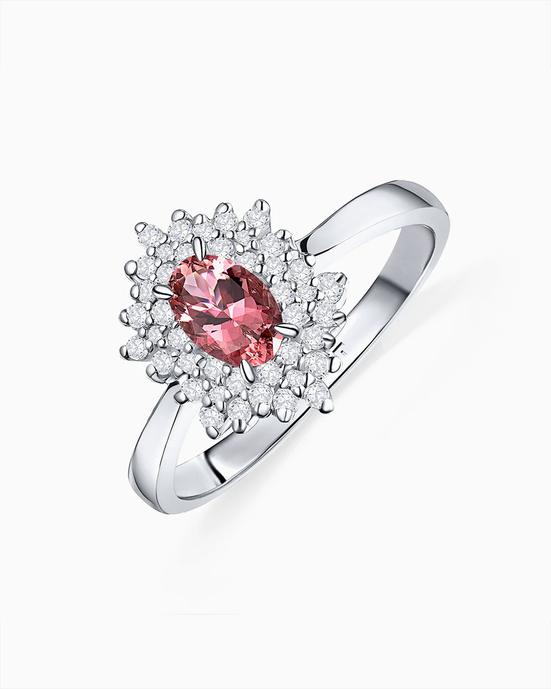 Sortija Petra de Turmalina Rosa y Diamantes en Oro Blanco de 18 Kt - Image 4