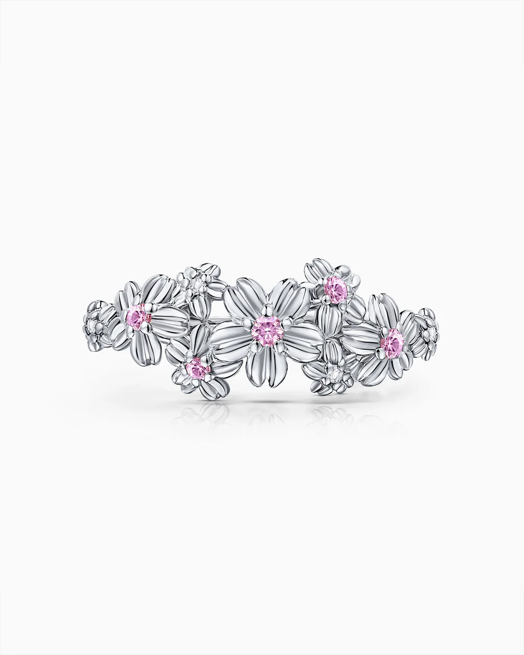 Sortija Sakura de Zafiros Rosas y Diamantes en Oro Blanco de 18 Kt - Image 5