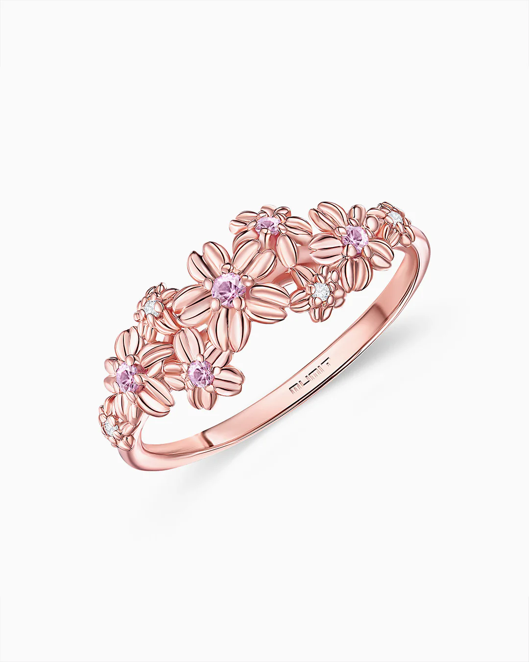 Sortija Sakura de Zafiros Rosas y Diamantes en Oro Rosa de 18 Kt