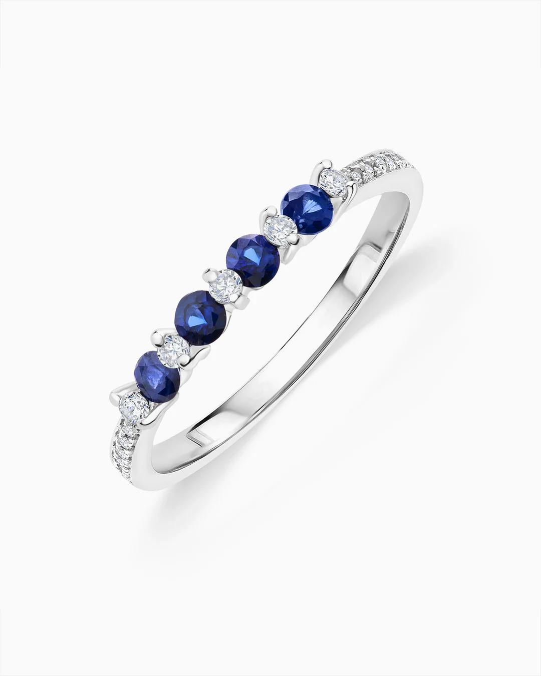 Sortija Saline de Diamantes y Zafiros en Oro Blanco de 18 Kt