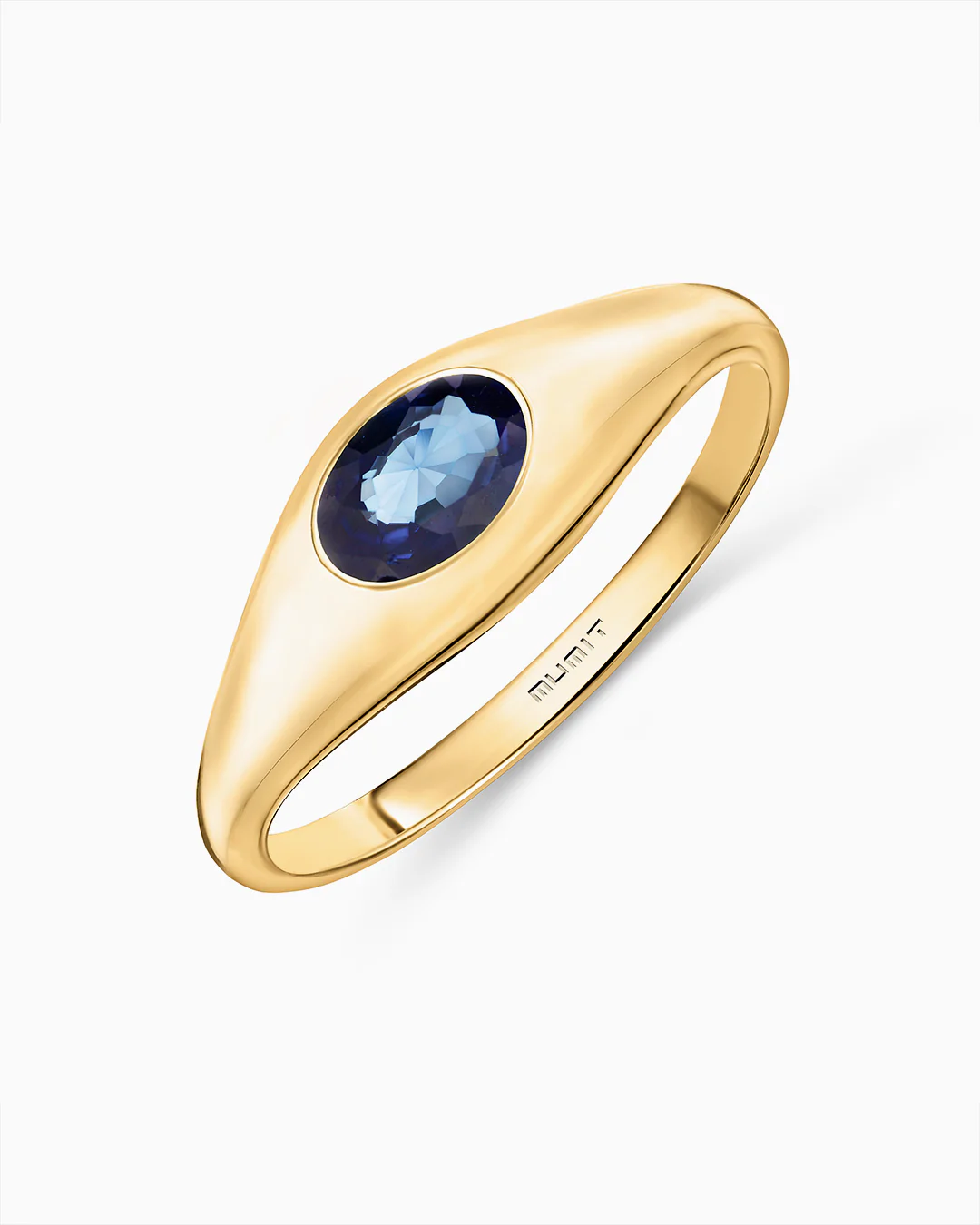 Sortija Sello Amar de Zafiro Oval en Oro Amarillo de 18 Kt