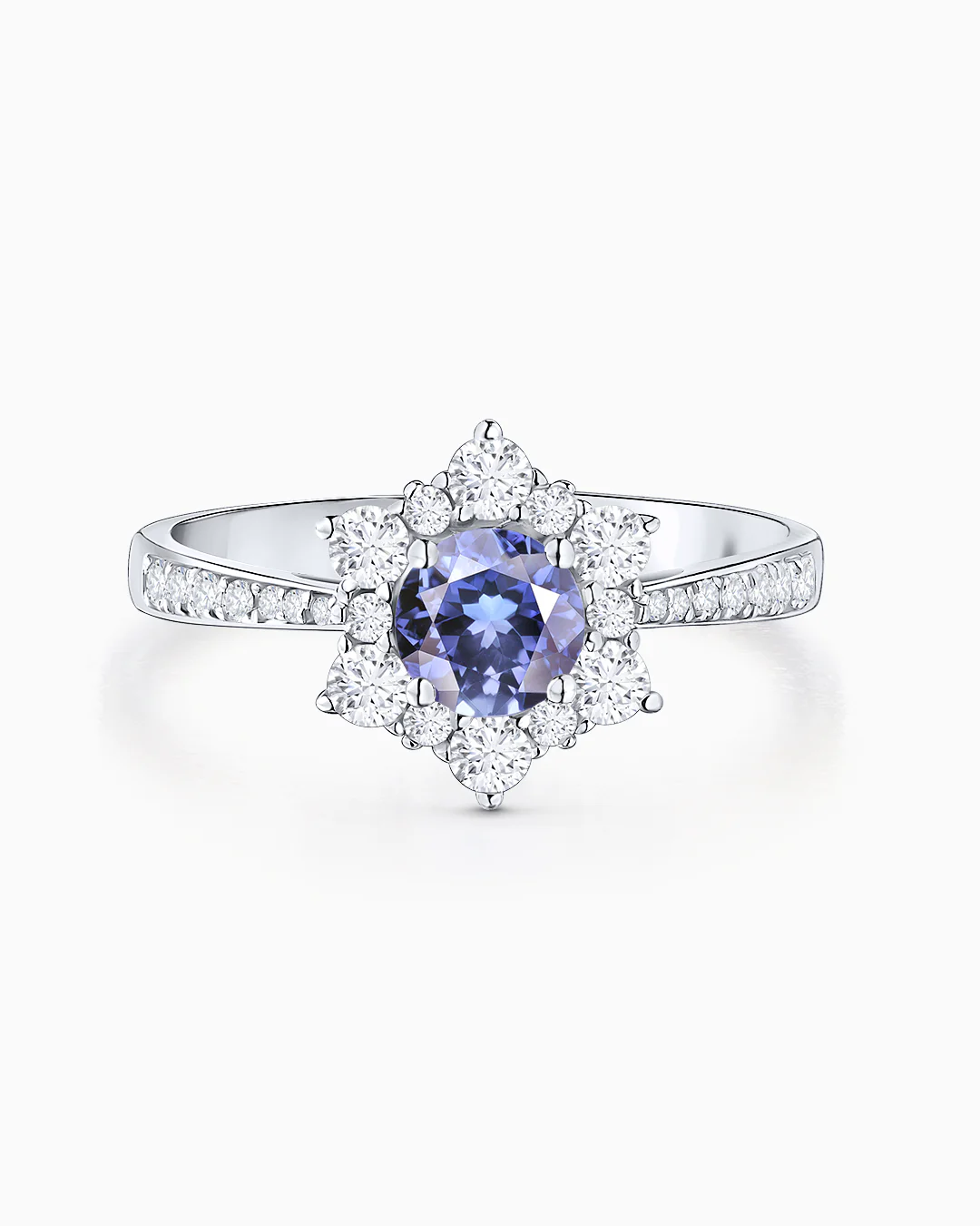 Sortija Spirit of the Rose de Tanzanita y Diamantes en Oro Blanco de 18 Kt