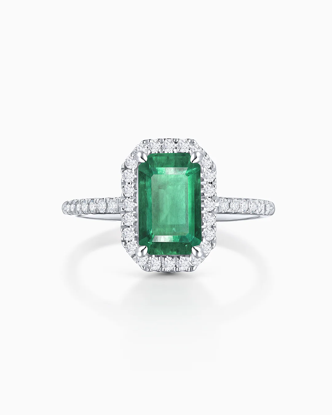 Sortija Victoria de Esmeralda y Diamantes en Oro Blanco de 18 Kt